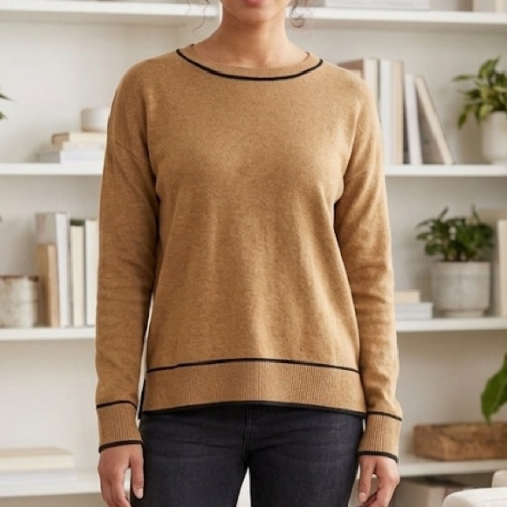 NORDSTROM -Camel Tan Crewneck Sweater with Black Trim